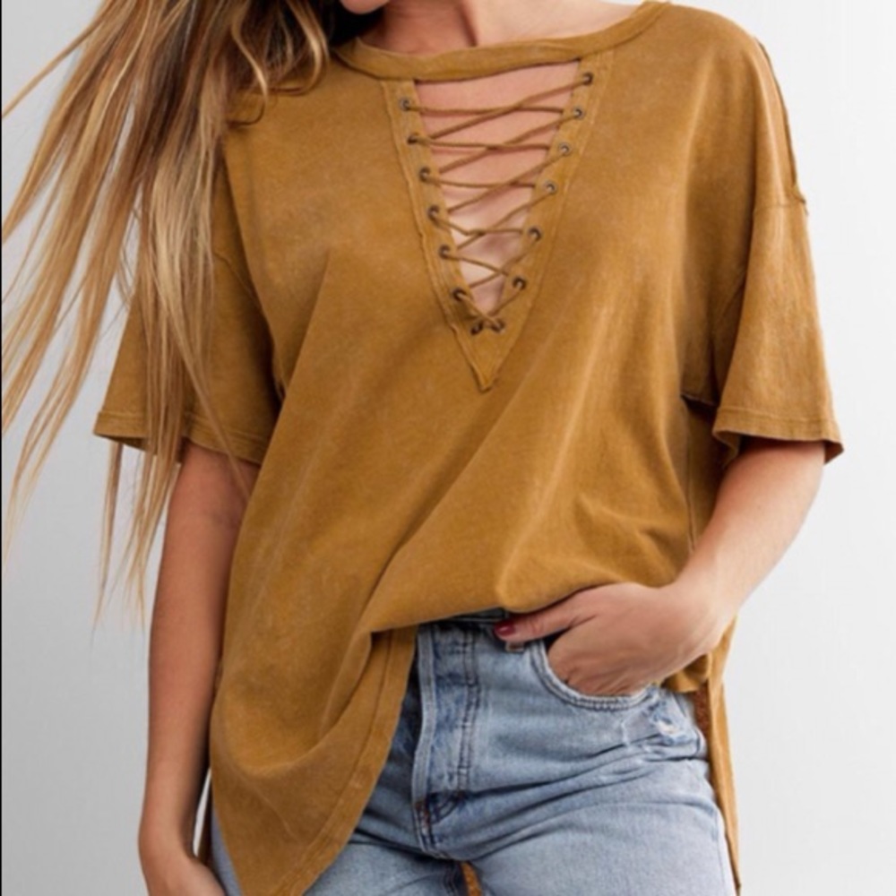 Free People Azalea Lace-Up Shirt. S / green olive